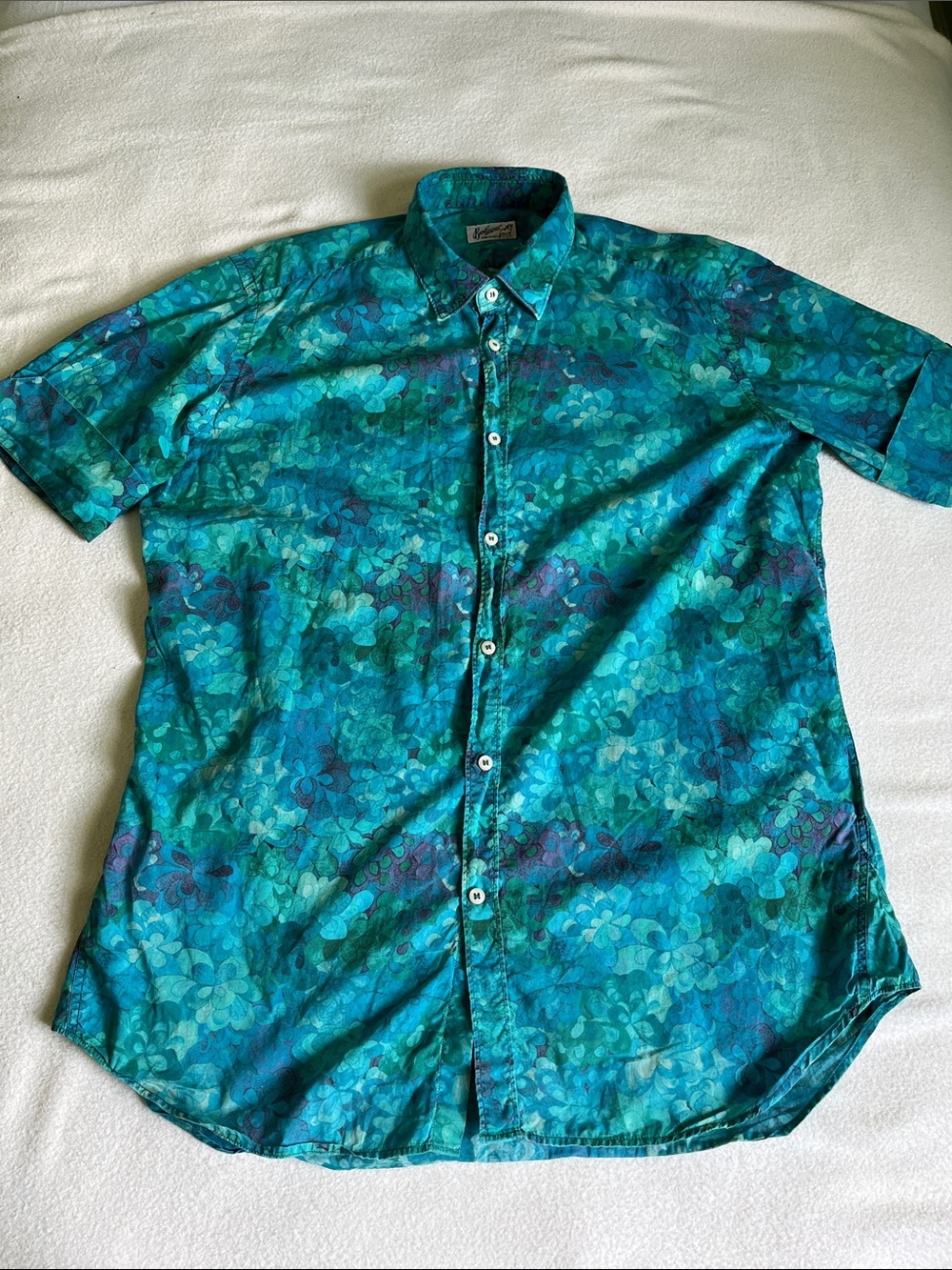 Vintage Bevilacqua Made in Italy Aqua Floral  | Italian Cotton | Retro 70s